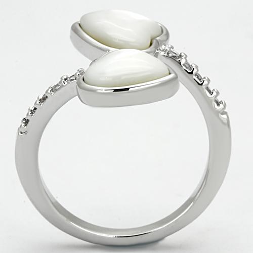 3w317 - Rhodium Brass Ring with Precious Stone Conch in White-2