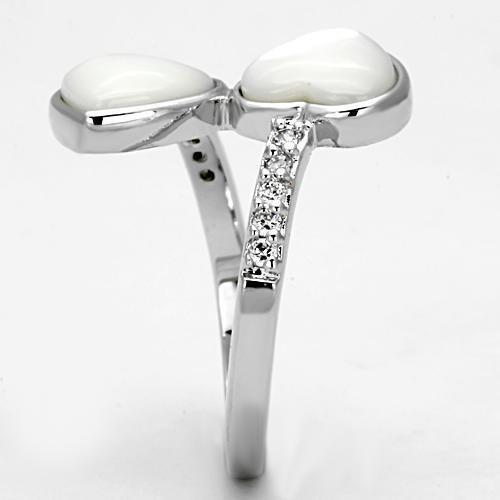 3w317 - Rhodium Brass Ring with Precious Stone Conch in White-3