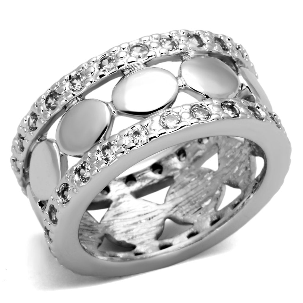 3w319 - Rhodium Brass Ring with AAA Grade CZ  in Clear-0