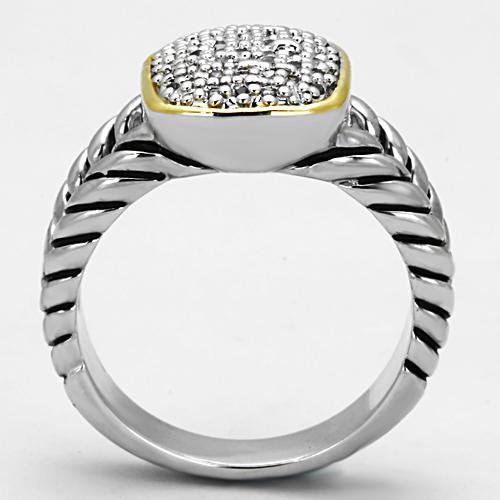 3W322 - Reverse Two-Tone Brass Ring with AAA Grade CZ  in Clear-2