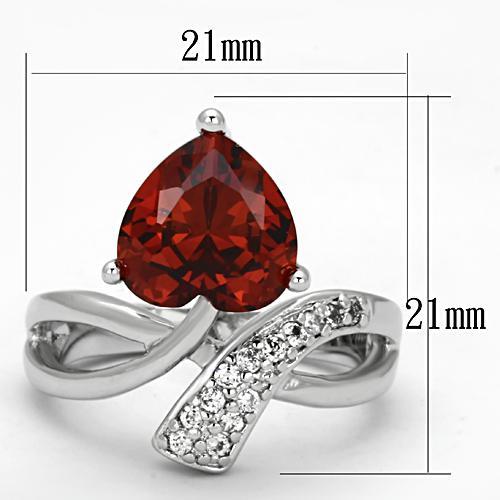 3W323 - Rhodium Brass Ring with AAA Grade CZ  in Garnet-1