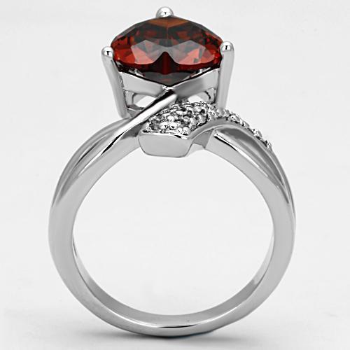 3W323 - Rhodium Brass Ring with AAA Grade CZ  in Garnet-2