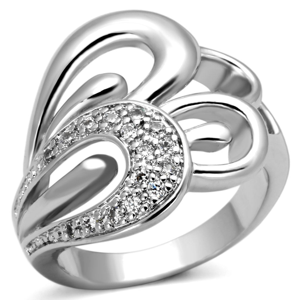 3W325 - Rhodium Brass Ring with AAA Grade CZ  in Clear-0