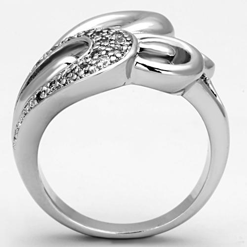 3W325 - Rhodium Brass Ring with AAA Grade CZ  in Clear-2