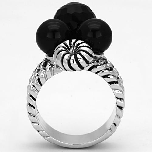 3W330 - Rhodium Brass Ring with AAA Grade CZ  in Black Diamond-2