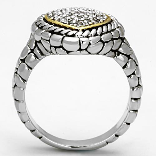3W333 - Reverse Two-Tone Brass Ring with AAA Grade CZ  in Clear-2
