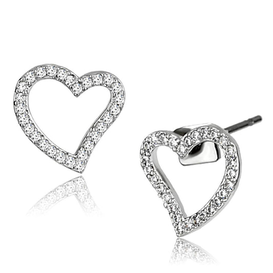 3W346 - Rhodium Brass Earrings with AAA Grade CZ  in Clear-0