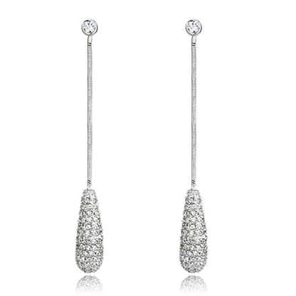 3W355 - Rhodium Brass Earrings with AAA Grade CZ  in Clear-0