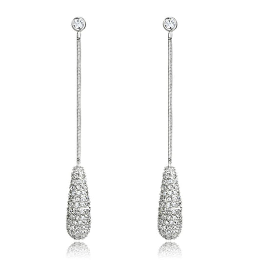 3W355 - Rhodium Brass Earrings with AAA Grade CZ  in Clear-0