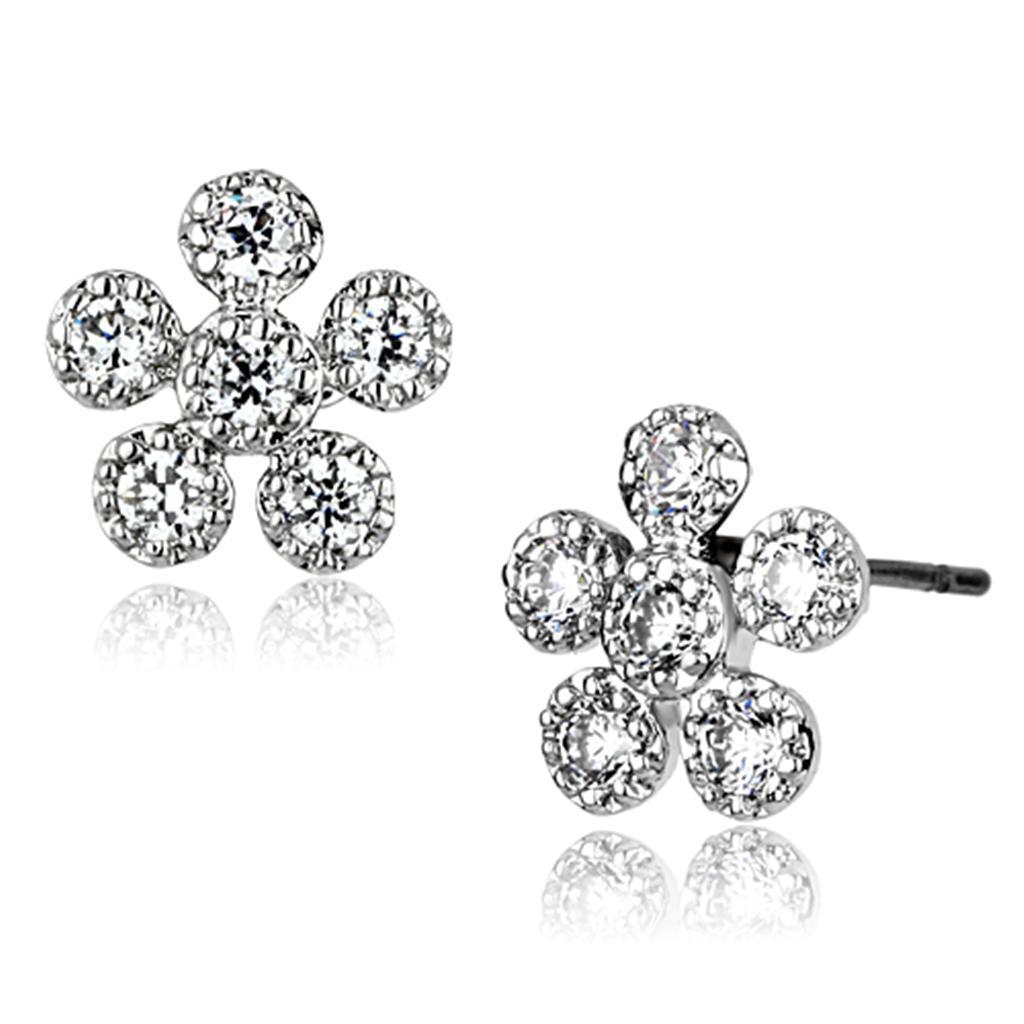 3W359 - Rhodium Brass Earrings with AAA Grade CZ  in Clear-0