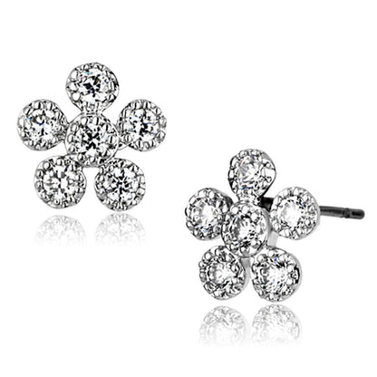3W359 - Rhodium Brass Earrings with AAA Grade CZ  in Clear-0