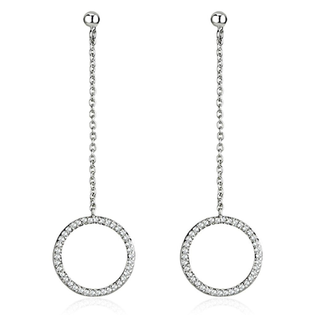 3W364 - Rhodium Brass Earrings with AAA Grade CZ  in Clear-0