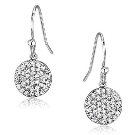 3W369 - Rhodium Brass Earrings with AAA Grade CZ  in Clear-0