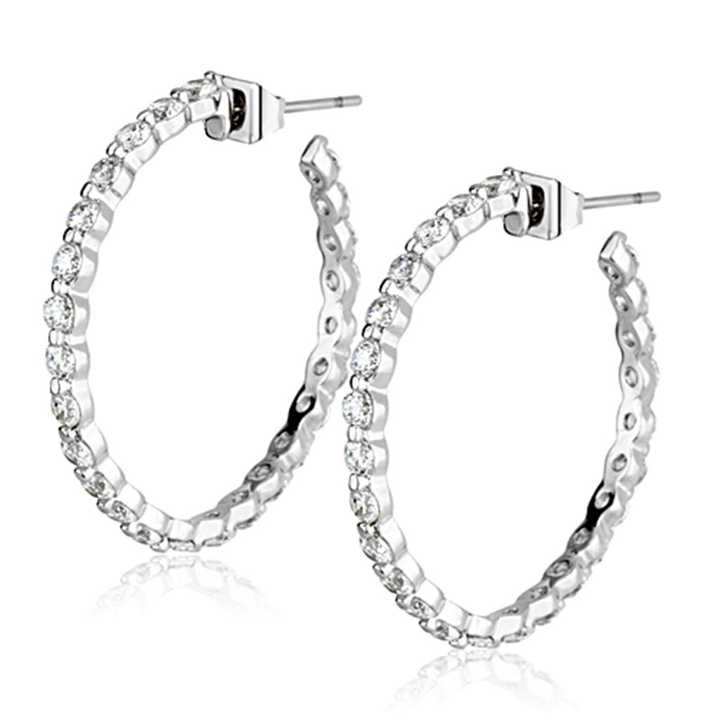 3W370 - Rhodium Brass Earrings with AAA Grade CZ  in Clear-0