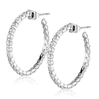 3W370 - Rhodium Brass Earrings with AAA Grade CZ  in Clear-0