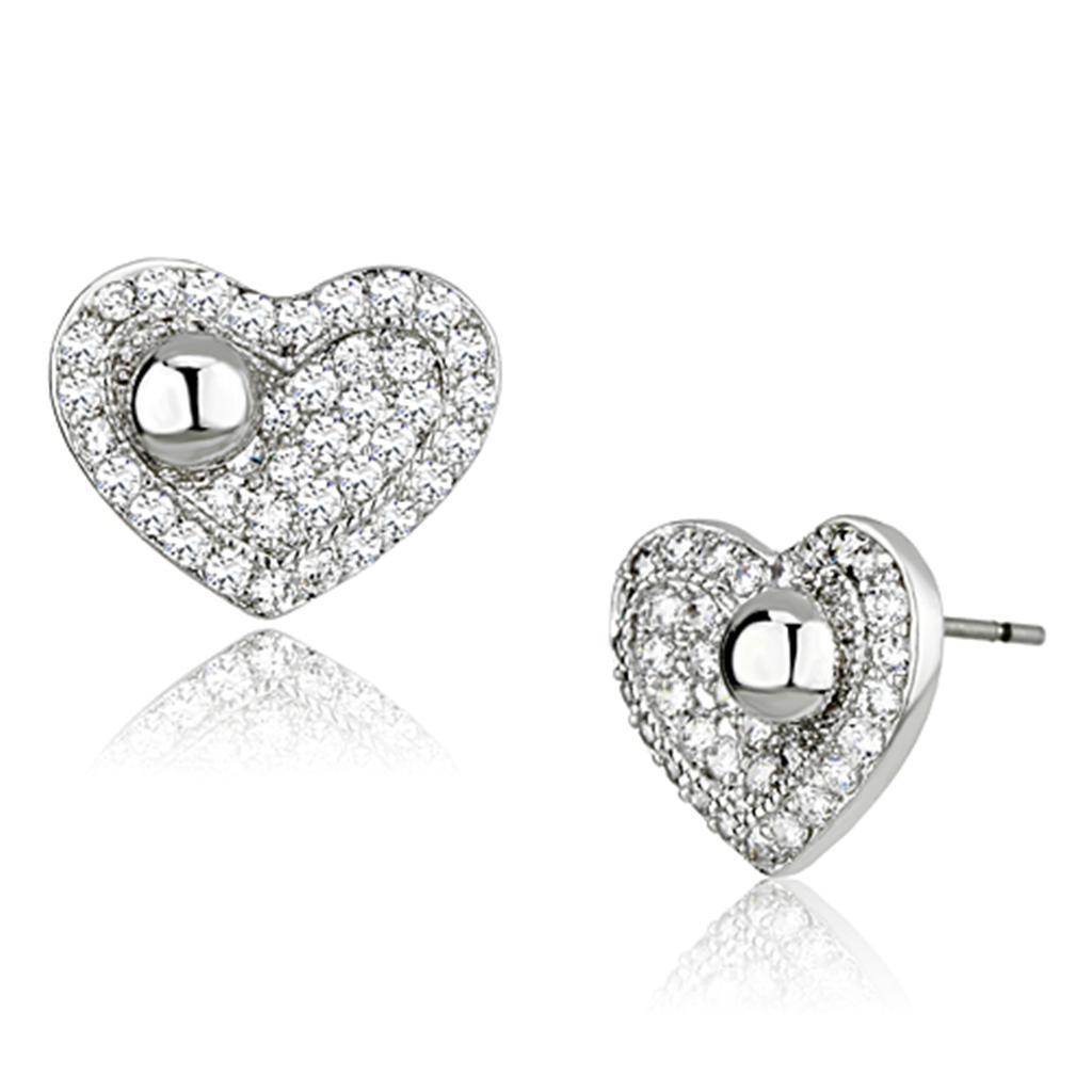 3W374 - Rhodium Brass Earrings with AAA Grade CZ  in Clear-0
