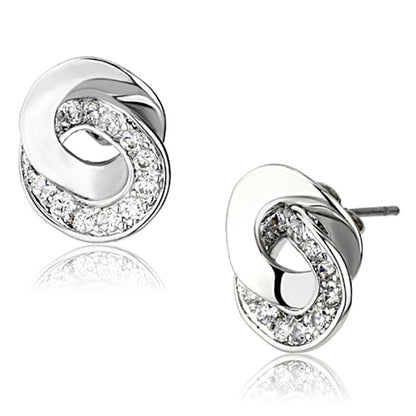 3W376 - Rhodium Brass Earrings with AAA Grade CZ  in Clear-0