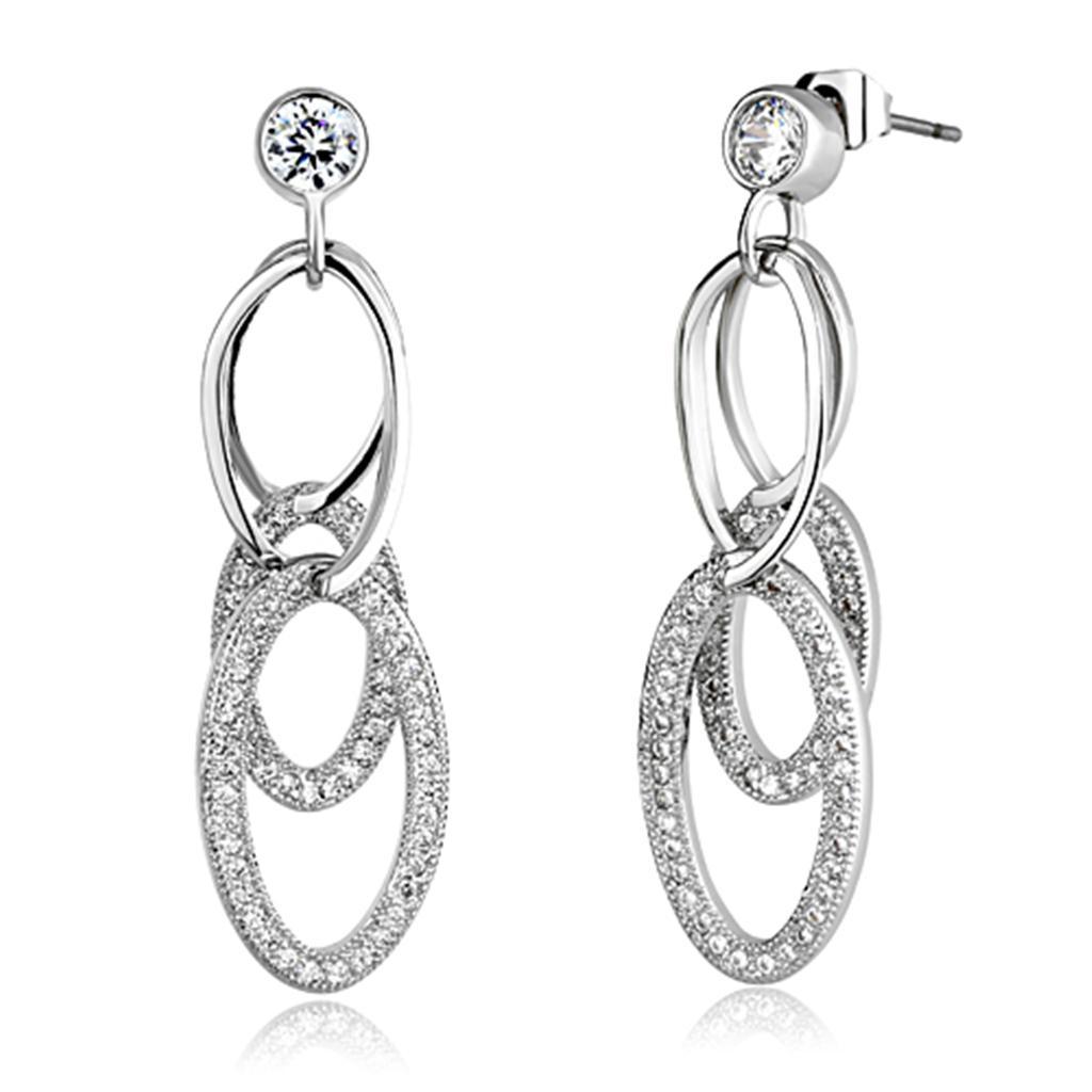 3W379 - Rhodium Brass Earrings with AAA Grade CZ  in Clear-0