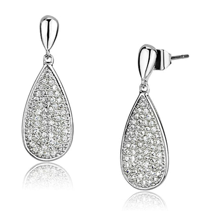 3W380 - Rhodium Brass Earrings with AAA Grade CZ  in Clear-0