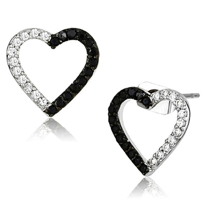 3W381 - Rhodium + Ruthenium Brass Earrings with AAA Grade CZ  in Jet-0