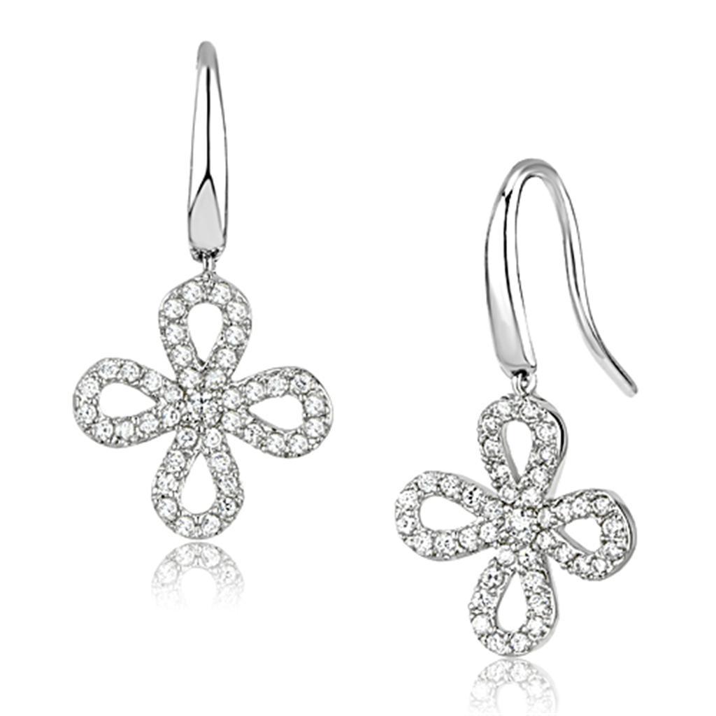 3W382 - Rhodium Brass Earrings with AAA Grade CZ  in Clear-0