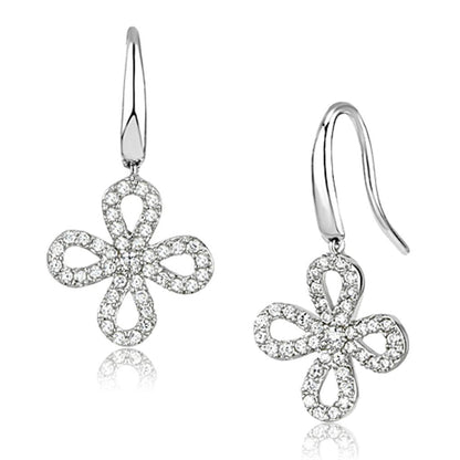 3W382 - Rhodium Brass Earrings with AAA Grade CZ  in Clear-0