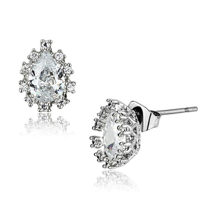 3W386 - Rhodium Brass Earrings with AAA Grade CZ  in Clear-0