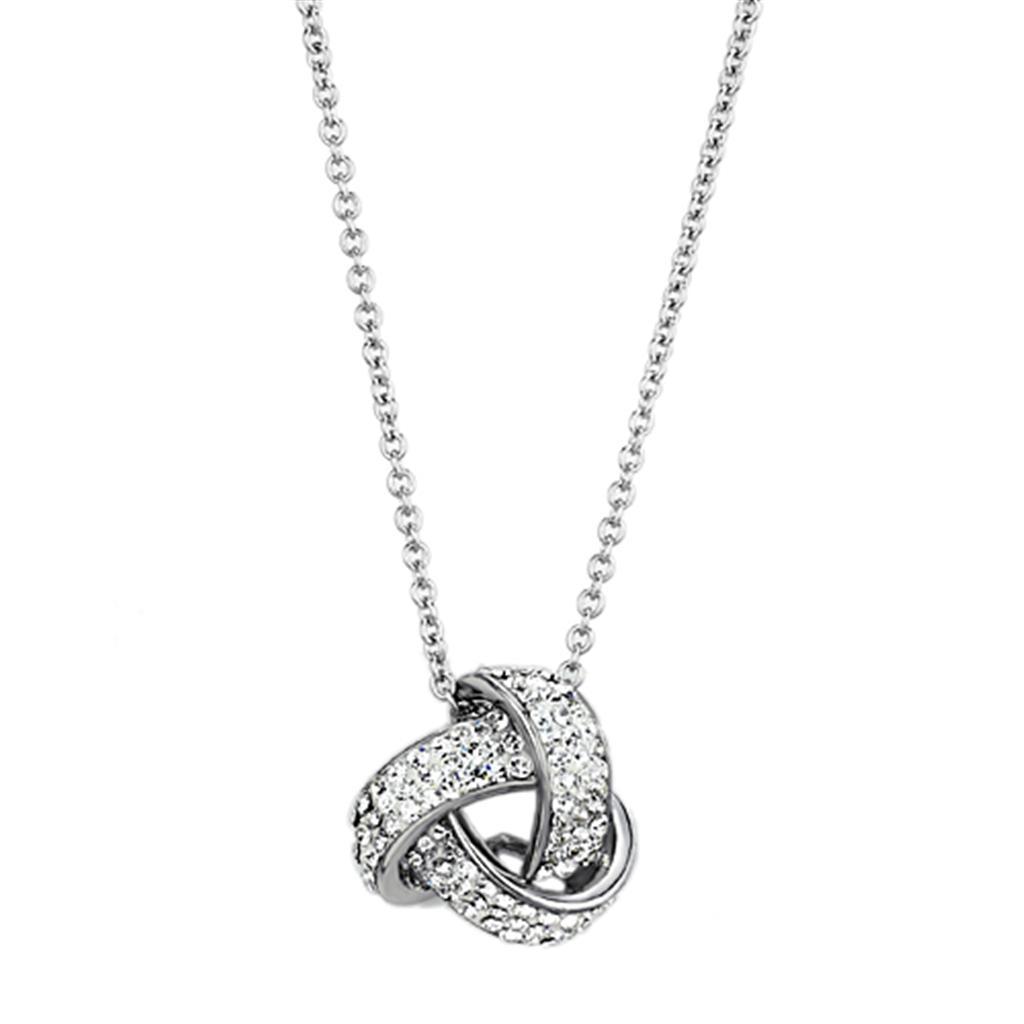 3W408 - Rhodium Brass Necklace with Top Grade Crystal  in Clear-0
