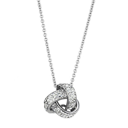 3W408 - Rhodium Brass Necklace with Top Grade Crystal  in Clear-0