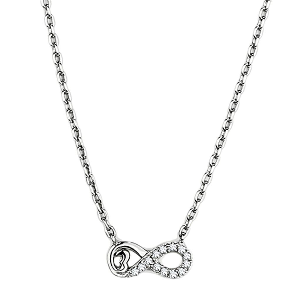 3W418 - Rhodium Brass Necklace with AAA Grade CZ  in Clear-0