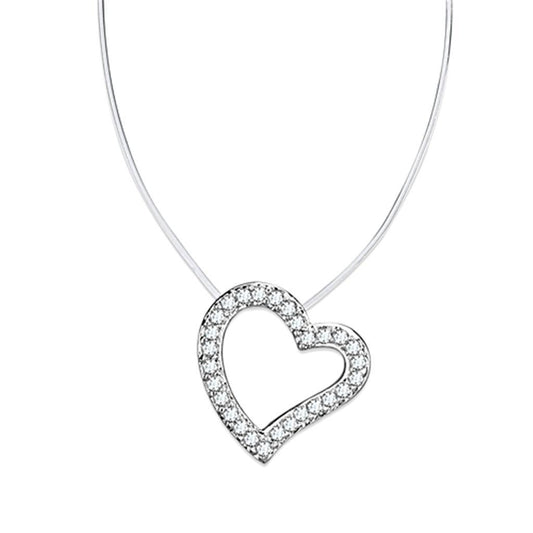 3W420 - Rhodium Brass Necklace with AAA Grade CZ  in Clear-0