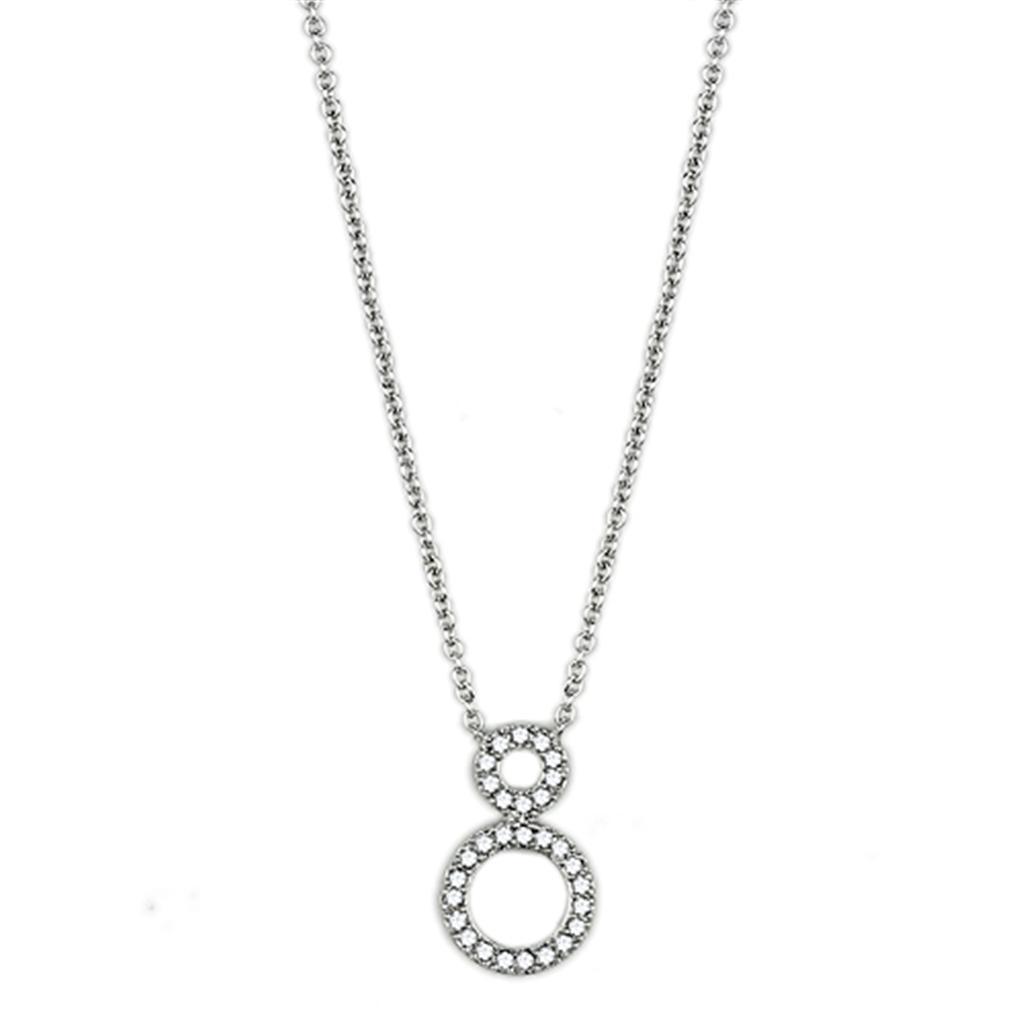 3W421 - Rhodium Brass Necklace with AAA Grade CZ  in Clear-0