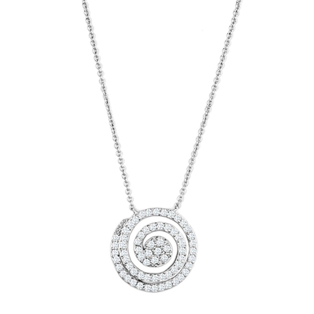 3W422 - Rhodium Brass Necklace with AAA Grade CZ  in Clear-0