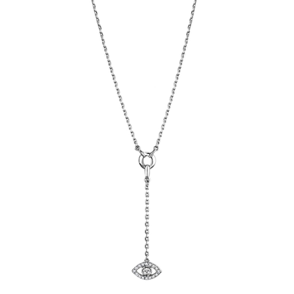 3W423 - Rhodium Brass Necklace with AAA Grade CZ  in Clear-0