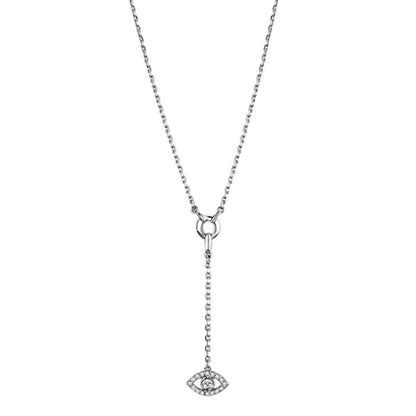 3W423 - Rhodium Brass Necklace with AAA Grade CZ  in Clear-0
