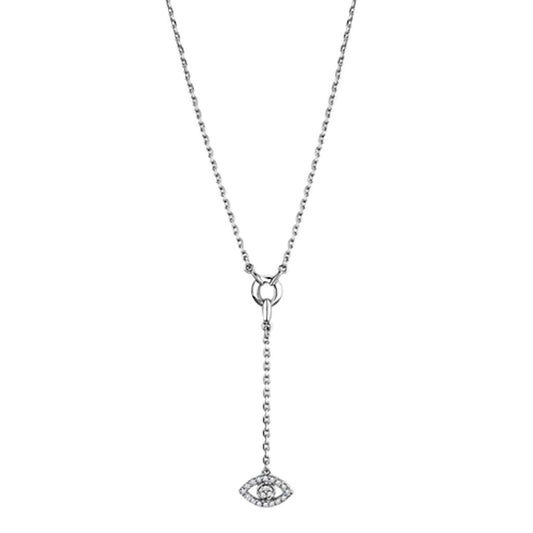 3W423 - Rhodium Brass Necklace with AAA Grade CZ  in Clear-0