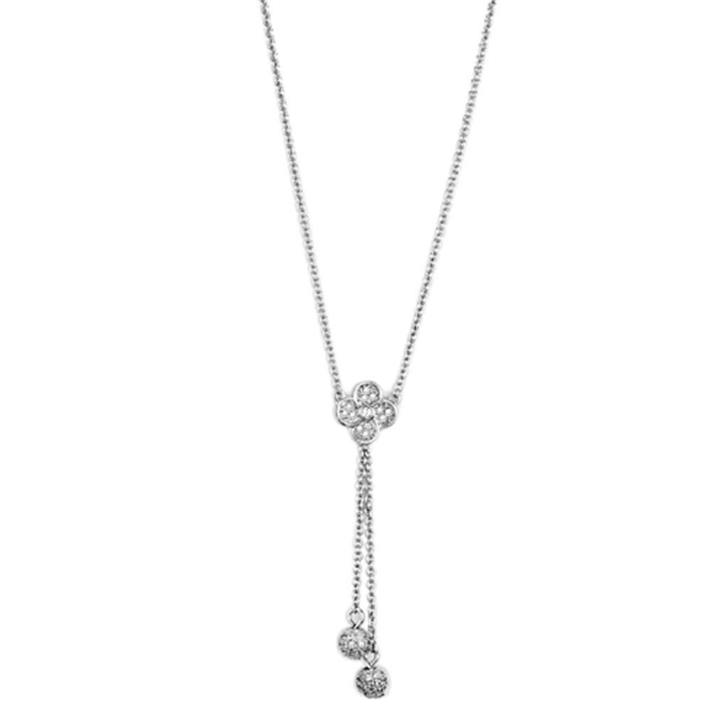 3W424 - Rhodium Brass Necklace with AAA Grade CZ  in Clear-0