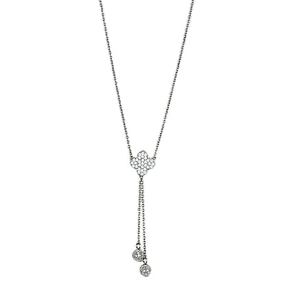 3W427 - Rhodium Brass Necklace with AAA Grade CZ  in Clear-0