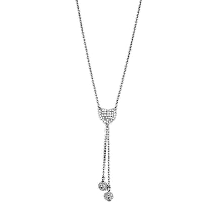 3W428 - Rhodium Brass Necklace with AAA Grade CZ  in Clear-0