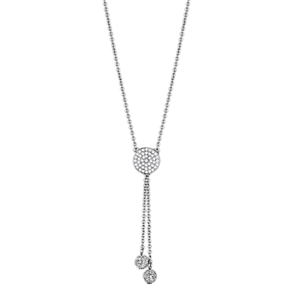 3W429 - Rhodium Brass Necklace with AAA Grade CZ  in Clear-0