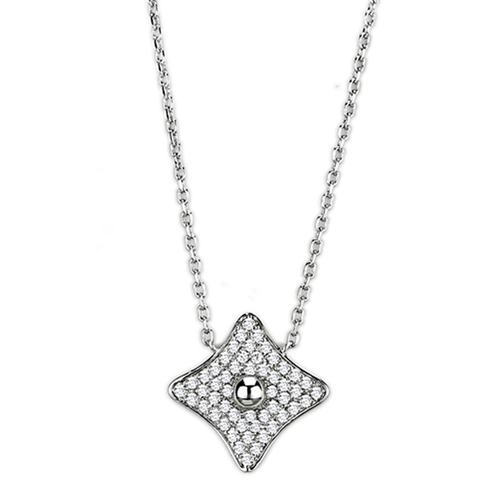 3W430 - Rhodium Brass Necklace with AAA Grade CZ  in Clear-0