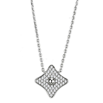 3W430 - Rhodium Brass Necklace with AAA Grade CZ  in Clear-0