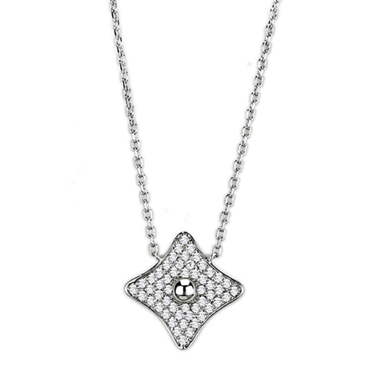 3W430 - Rhodium Brass Necklace with AAA Grade CZ  in Clear-0