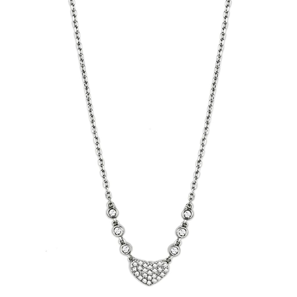 3W433 - Rhodium Brass Necklace with AAA Grade CZ  in Clear-0