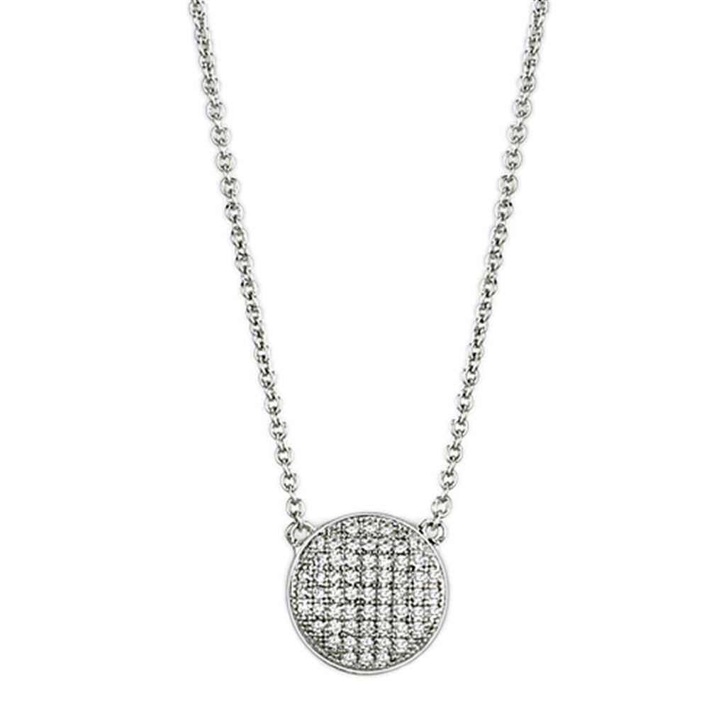 3W437 - Rhodium Brass Necklace with AAA Grade CZ  in Clear-0