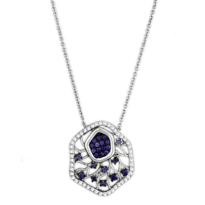 3W438 - Rhodium + Ruthenium Brass Necklace with AAA Grade CZ  in Amethyst-0