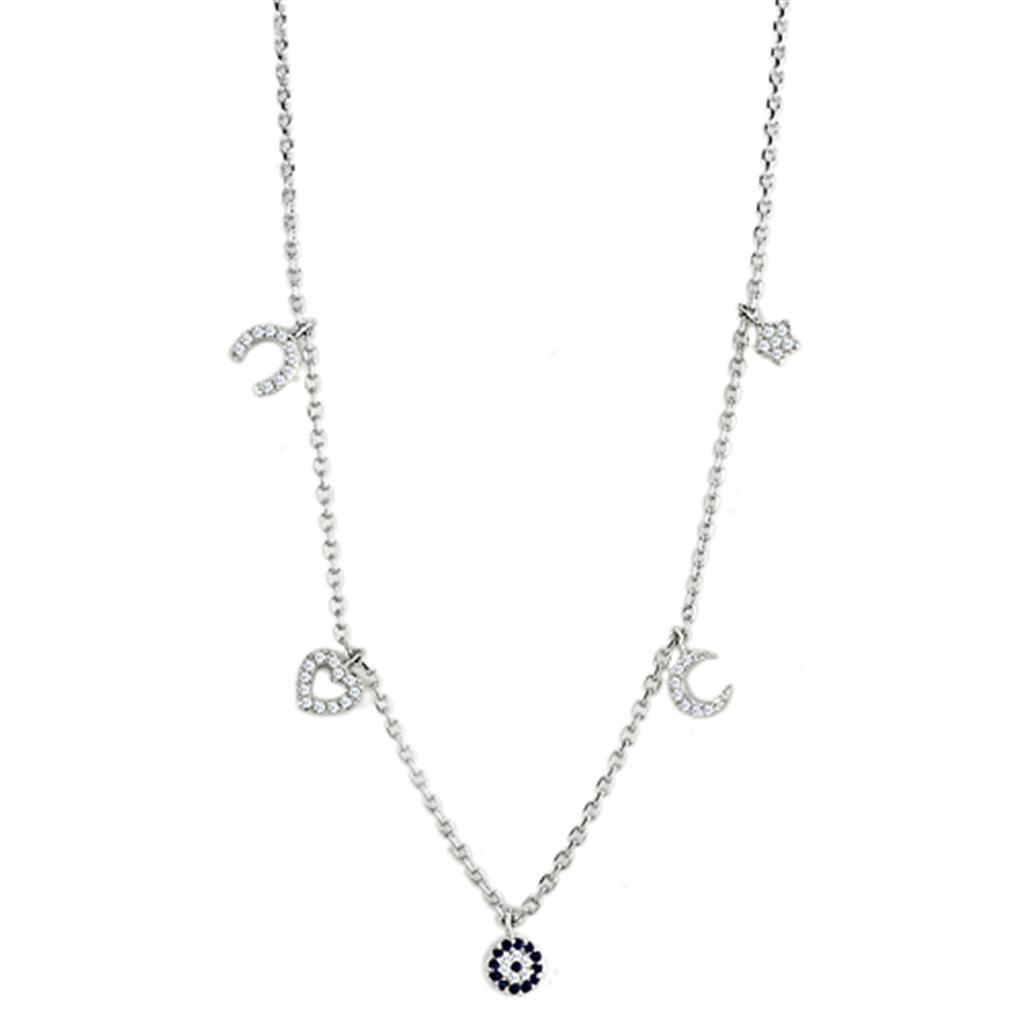 3W439 - Rhodium Brass Necklace with AAA Grade CZ  in Montana-0