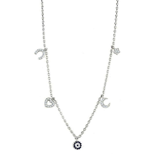 3W439 - Rhodium Brass Necklace with AAA Grade CZ  in Montana-0