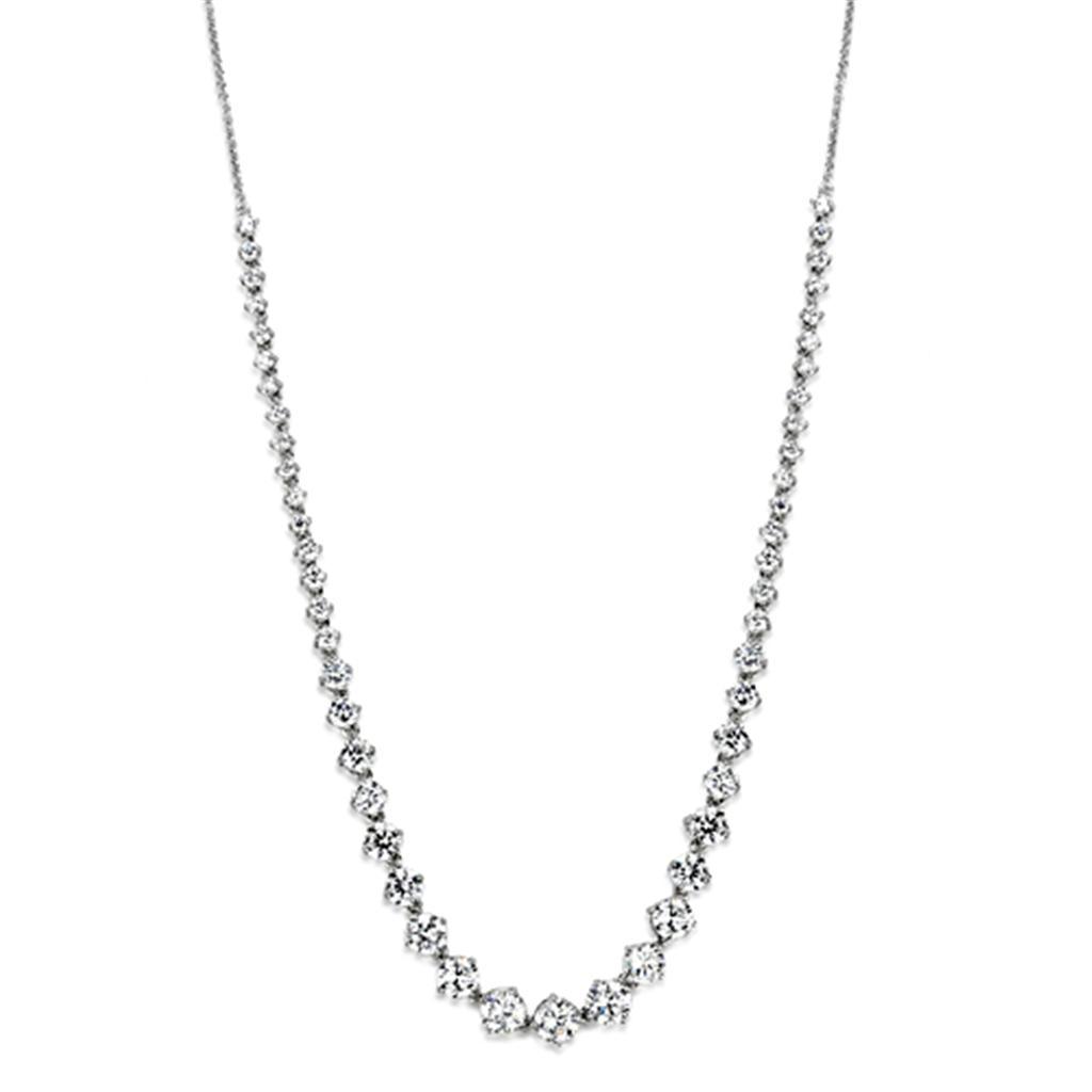 3W440 - Rhodium Brass Necklace with AAA Grade CZ  in Clear-0