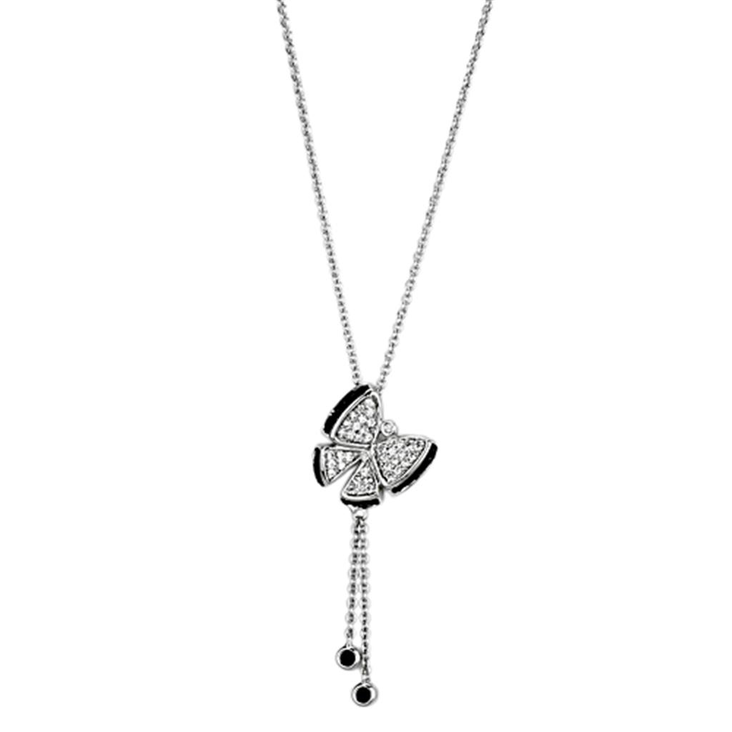 3W441 - Rhodium + Ruthenium Brass Necklace with AAA Grade CZ  in Black Diamond-0